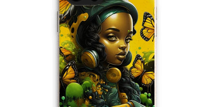 Monarch Butterfly Urban Fantasy Art Print - Afrofuturistic Girl with Butterflies Eco Phone Case - D'Sare