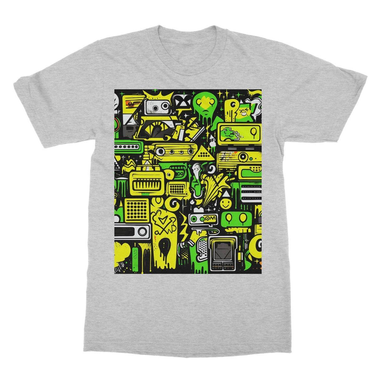Graffiti Green and Yellow Abstract: A Dive into Vibrant Urban Art Softstyle T-Shirt - D'Sare 