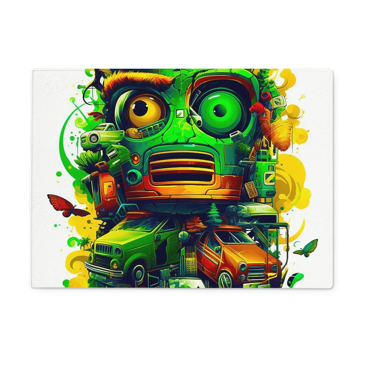 Graffiti Odyssey Surreal Urban Jungle Car Junk Yard Glass Chopping Board - D'Sare