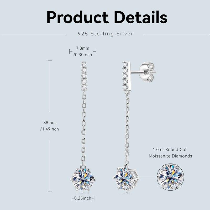 5.0 Long Tassel Drop 925 Sterling Silver Earrings 6.5mm Bezel Moissanite - D'Sare