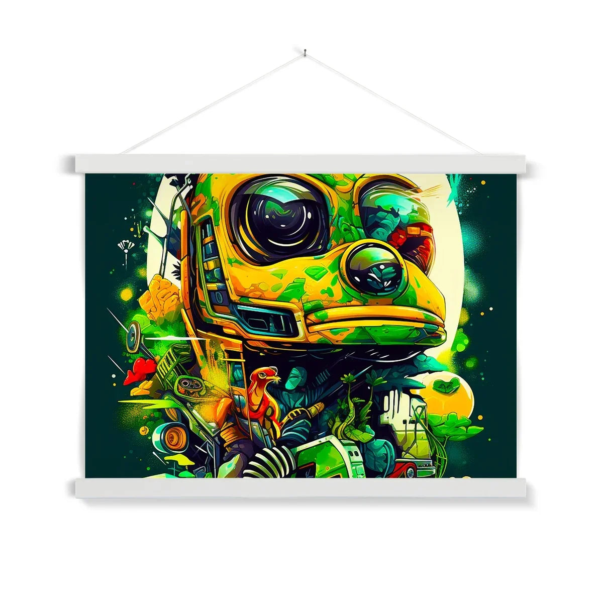 Mechanical Muse: Vibrant Graffiti Odyssey in Surreal Auto Wonderland Fine Art Print with Hanger - D'Sare