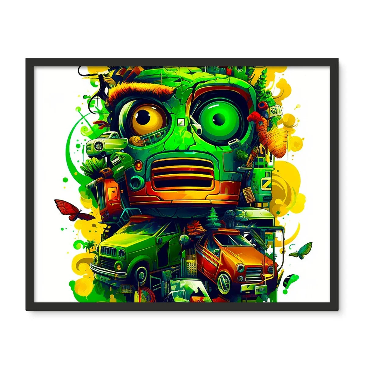 Graffiti Odyssey Surreal Urban Jungle Car Junk Yard Framed Photo Tile by D'Sare