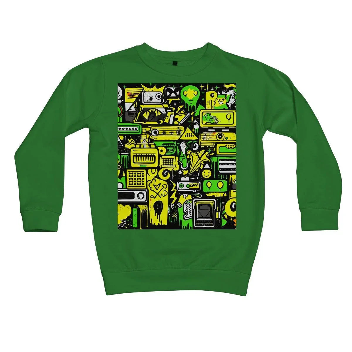 Graffiti Green and Yellow Abstract: A Dive into Vibrant Urban Art Kids Sweatshirt - D'Sare 
