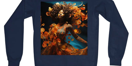 Orange Flower Goddess Blue Crew Neck Sweatshirt by Prodigi