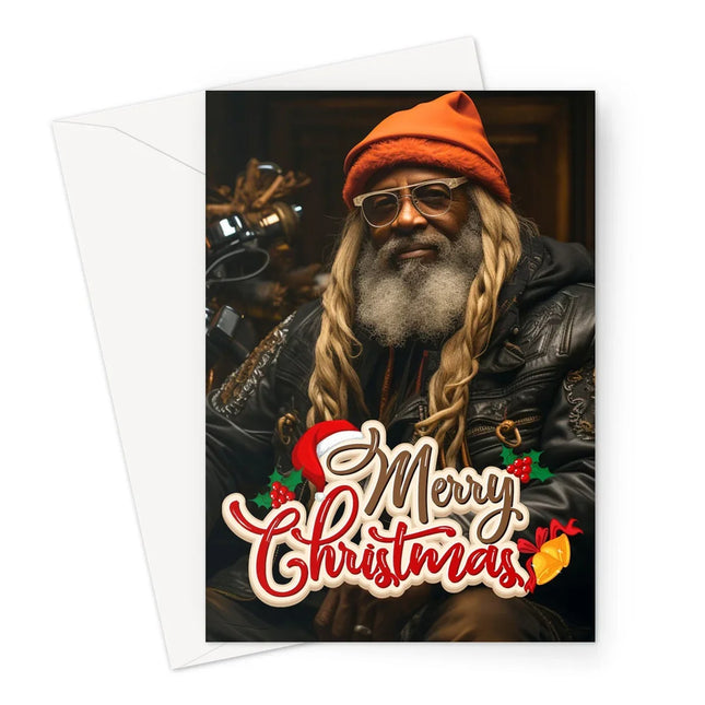 Merry Christmas Black Grandpa , Long Hair Ethnic Greeting Card - D'Sare