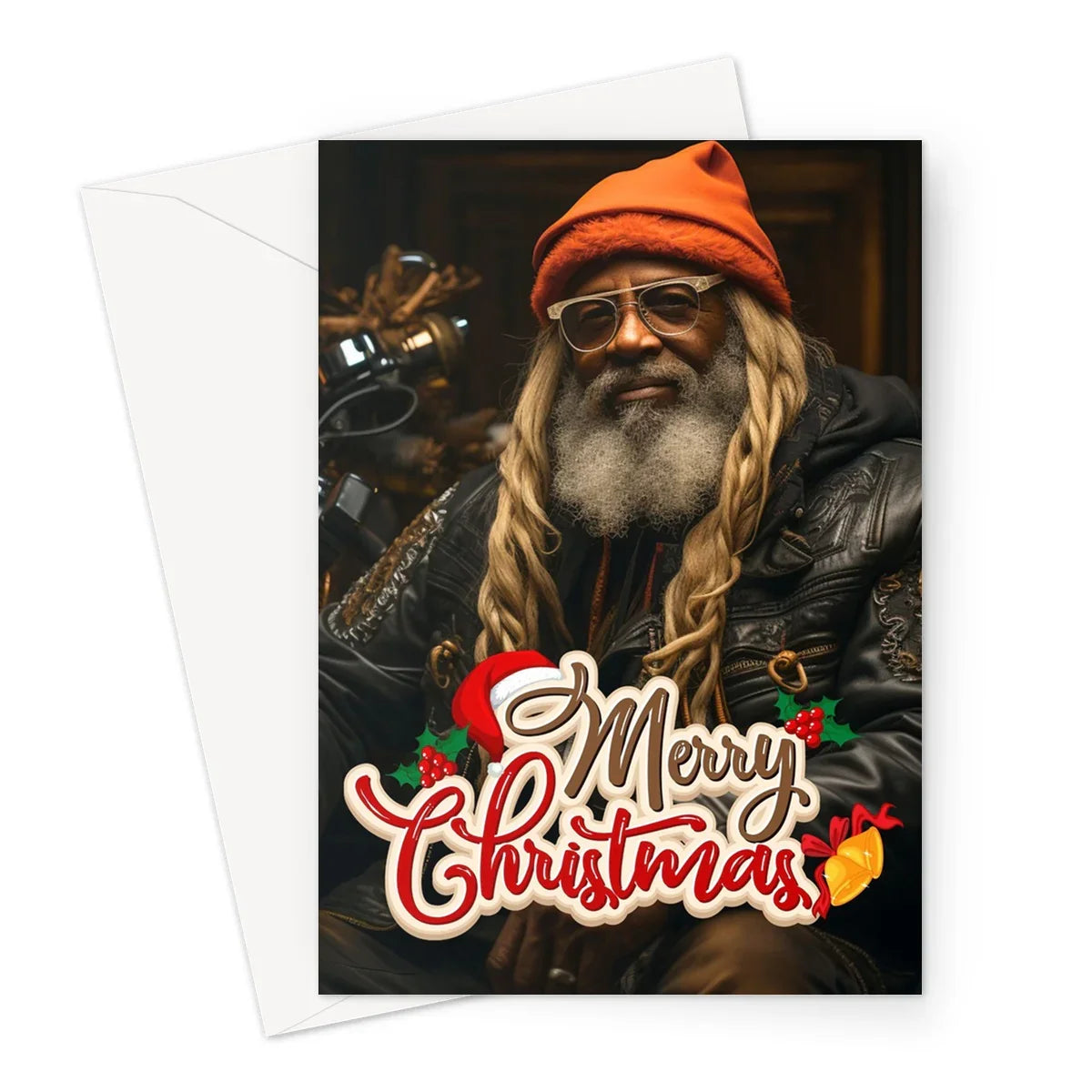 Merry Christmas Black Grandpa , Long Hair Ethnic Greeting Card - D'Sare