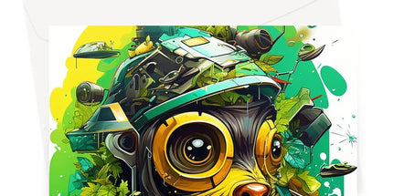 Nature's Resilience: Surreal Auto-Forest Artwork - Whimsical Raccoon and Greenery Infused Car Greeting Card by D'Sare