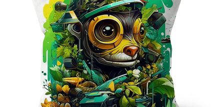 Nature's Resilience: Surreal Auto-Forest Artwork - Whimsical Raccoon and Greenery Infused Car  Cushion - D'Sare