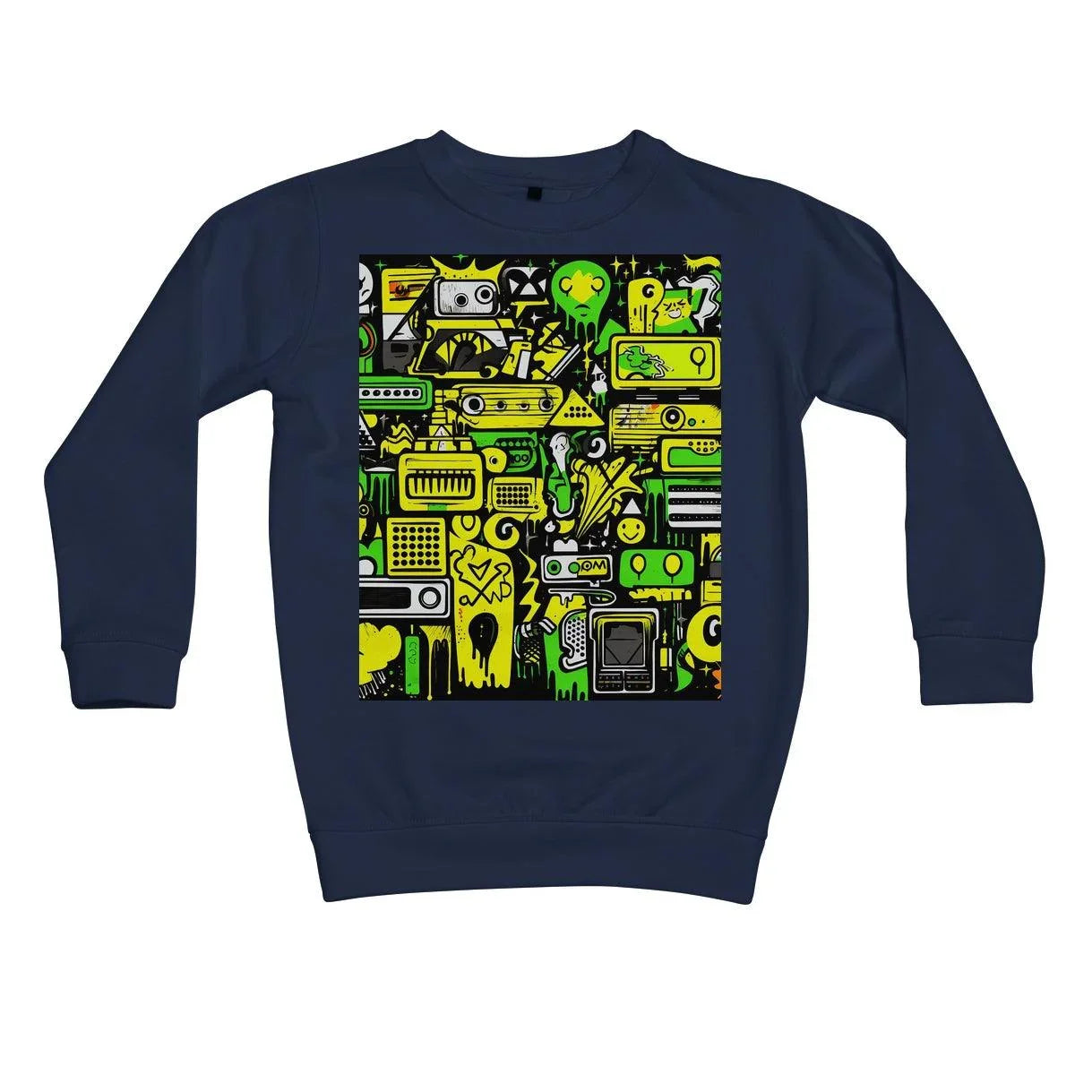 Graffiti Green and Yellow Abstract: A Dive into Vibrant Urban Art Kids Sweatshirt - D'Sare 