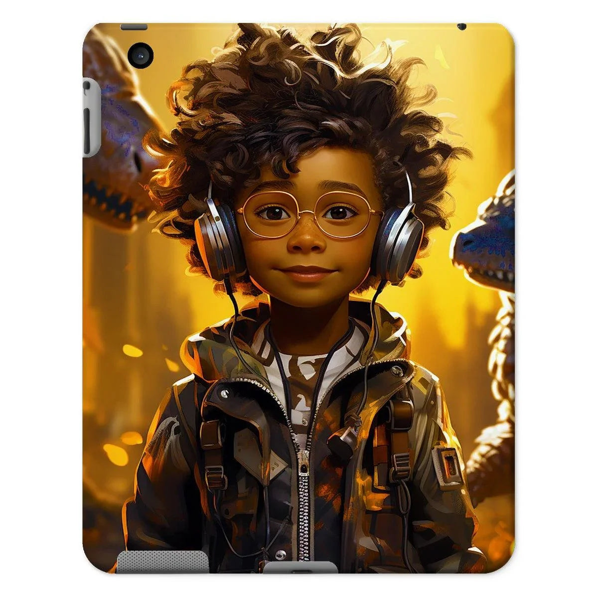 Little Boy Dino Dream Earphone: MelanatedMe Adventures by D'Sare Tablet Cases - D'Sare 