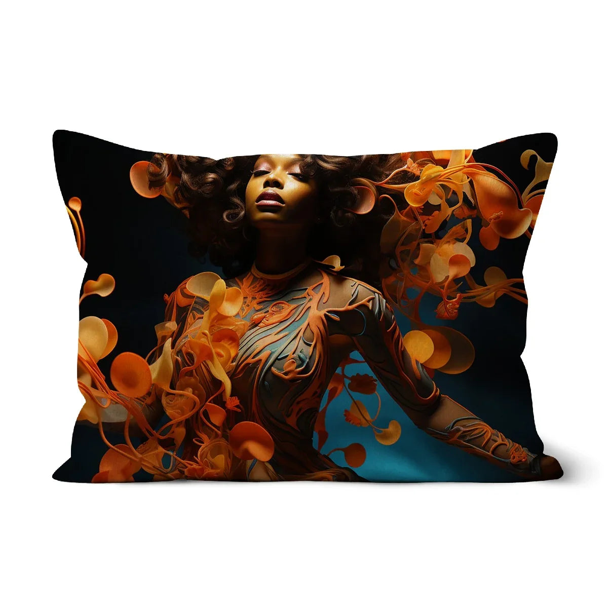 Orange Flower  Goddess Blue  Cushion - D'Sare