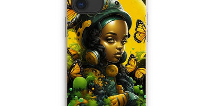 Monarch Butterfly Urban Fantasy Art Print - Afrofuturistic Girl with Butterflies Eco Phone Case - D'Sare