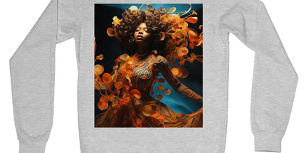 Orange Flower Goddess Blue Crew Neck Sweatshirt by Prodigi
