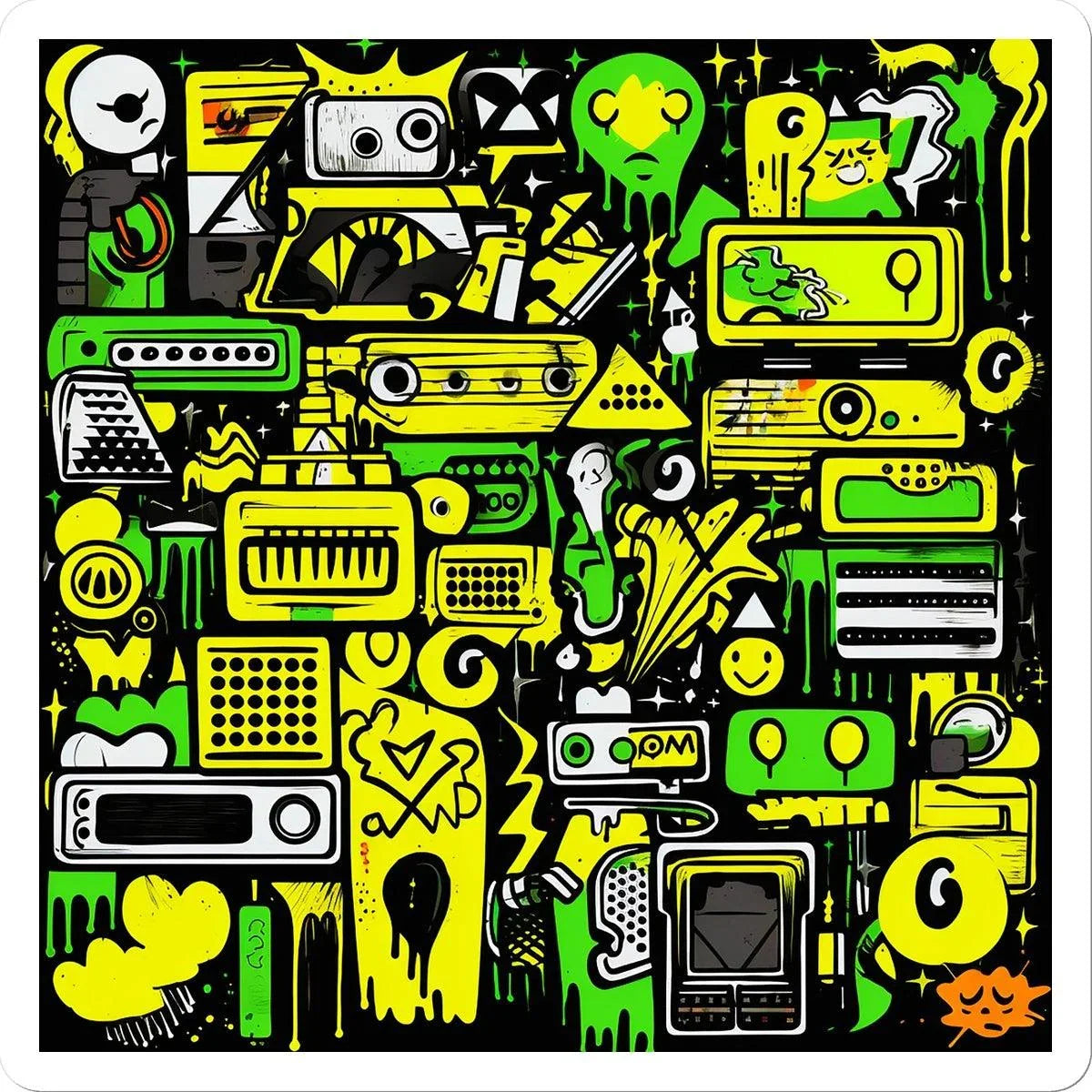 Graffiti Green and Yellow Abstract: A Dive into Vibrant Urban Art Sticker - D'Sare 