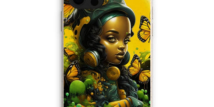 Monarch Butterfly Urban Fantasy Art Print - Afrofuturistic Girl with Butterflies Eco Phone Case - D'Sare