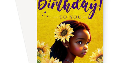 “Charming Sunflower Birthday Card for Little Girls - Vibrant Yellow & Purple Design with Joyful Wishes Greeting Card by D'Sare
