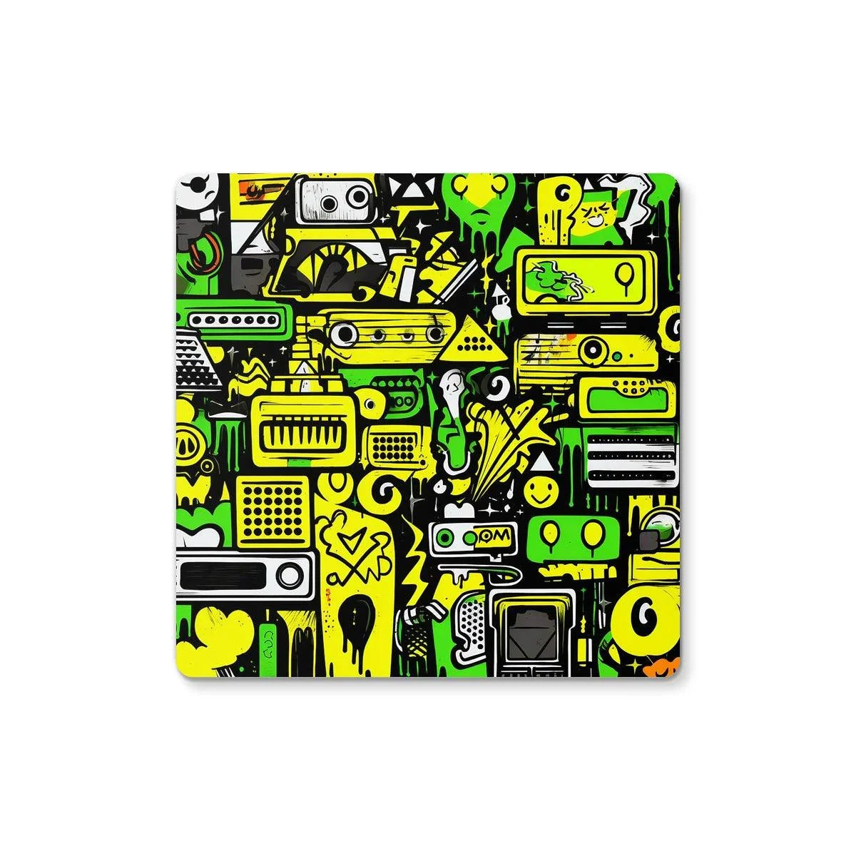 Graffiti Green and Yellow Abstract: A Dive into Vibrant Urban Art Coaster by Prodigi