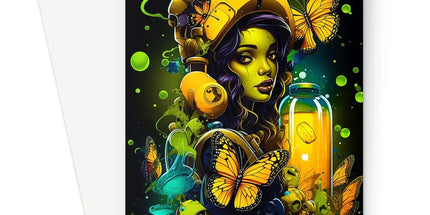 Bioluminescent Dreams | Monarch Butterfly Alchemist | Vibrant Fantasy Greeting Card by D'Sare