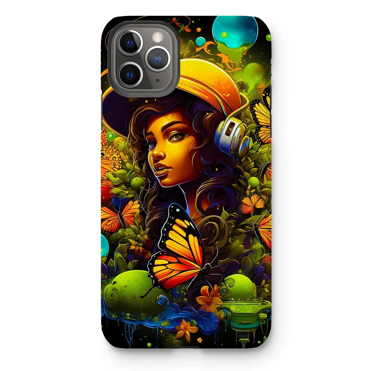Urban Girl Neon Butterfly Headphone Pop Tough Phone Case - D'Sare