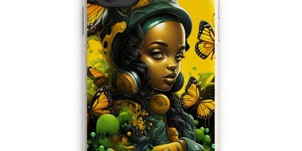 Monarch Butterfly Urban Fantasy Art Print - Afrofuturistic Girl with Butterflies Eco Phone Case - D'Sare