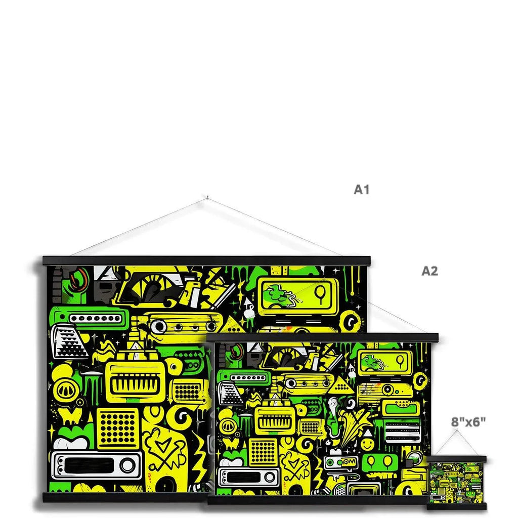 Graffiti Green and Yellow Abstract: A Dive into Vibrant Urban Art Fine Art Print with Hanger - D'Sare 