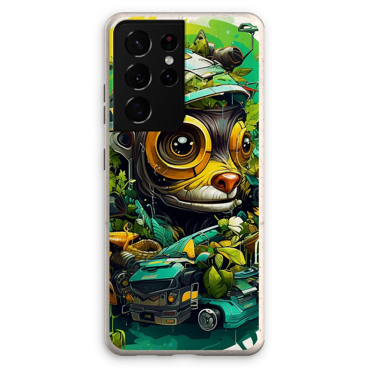Nature's Resilience: Surreal Auto-Forest Artwork - Whimsical Raccoon and Greenery Infused Car  Eco Phone Case - D'Sare