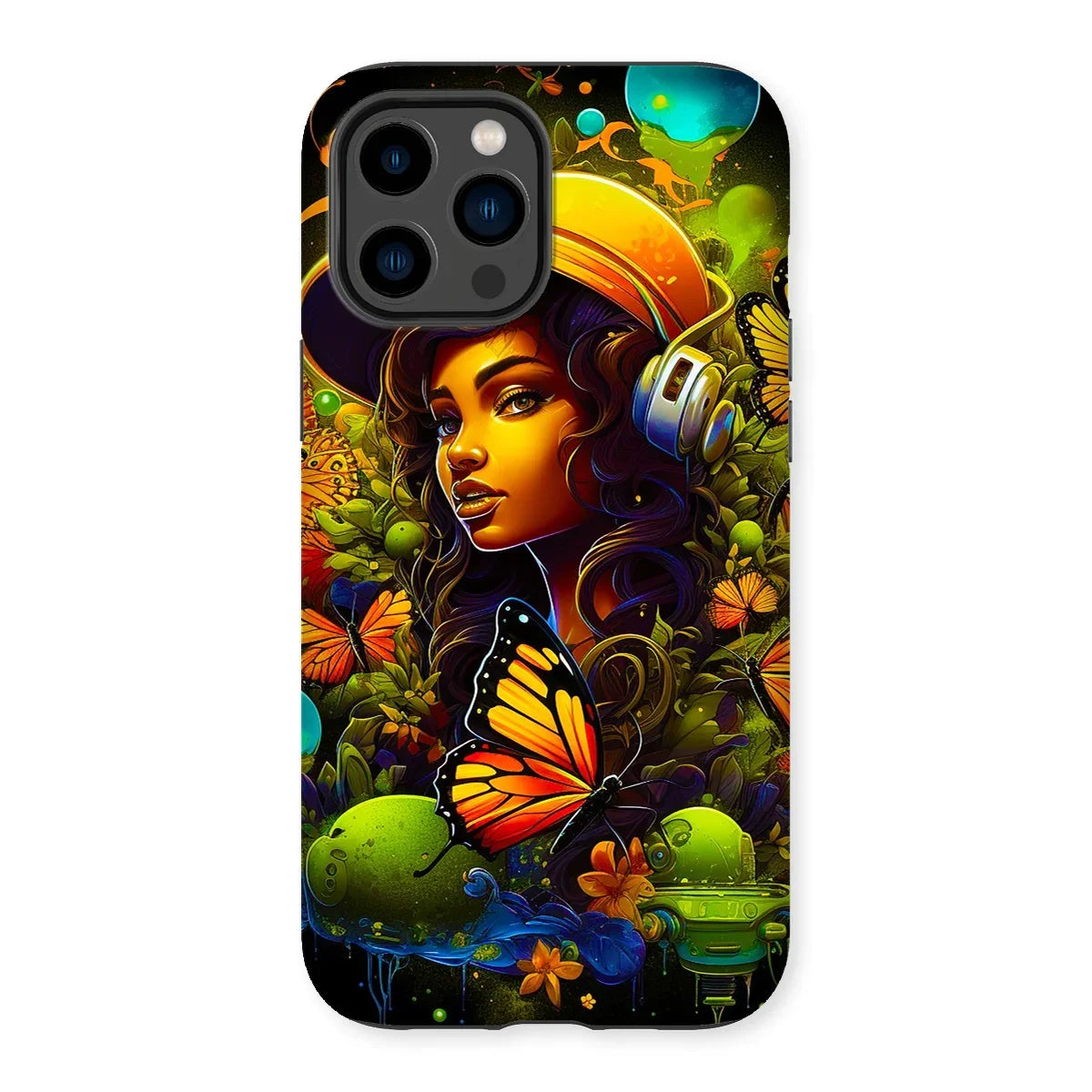 Urban Girl Neon Butterfly Headphone Pop Tough Phone Case - D'Sare
