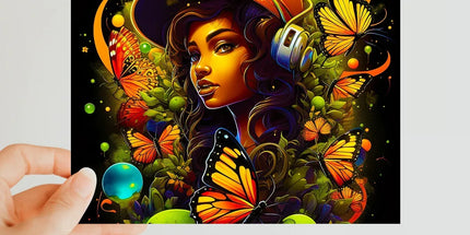 Urban Girl Neon Butterfly Headphone Pop Classic Postcard by Prodigi