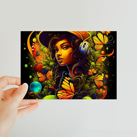 Urban Girl Neon Butterfly Headphone Pop Classic Postcard