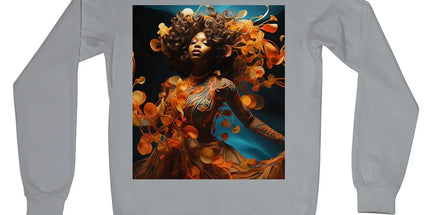 Orange Flower Goddess Blue Crew Neck Sweatshirt by Prodigi