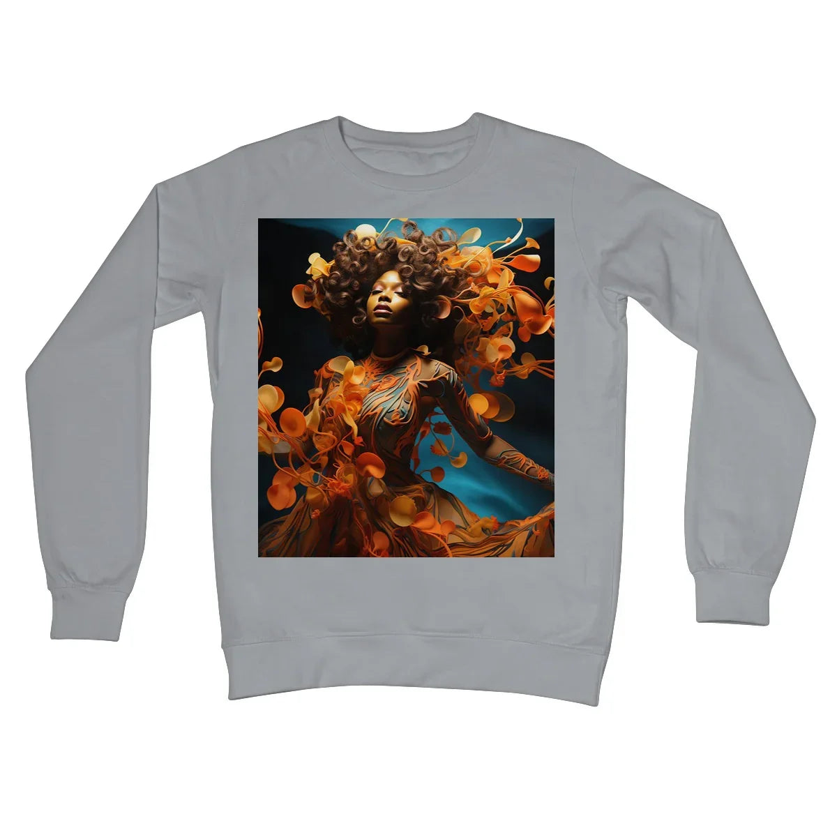 Orange Flower  Goddess Blue  Crew Neck Sweatshirt - D'Sare