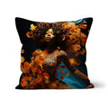 Orange Flower Goddess Blue Cushion by Prodigi