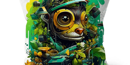 Nature's Resilience: Surreal Auto-Forest Artwork - Whimsical Raccoon and Greenery Infused Car  Cushion - D'Sare