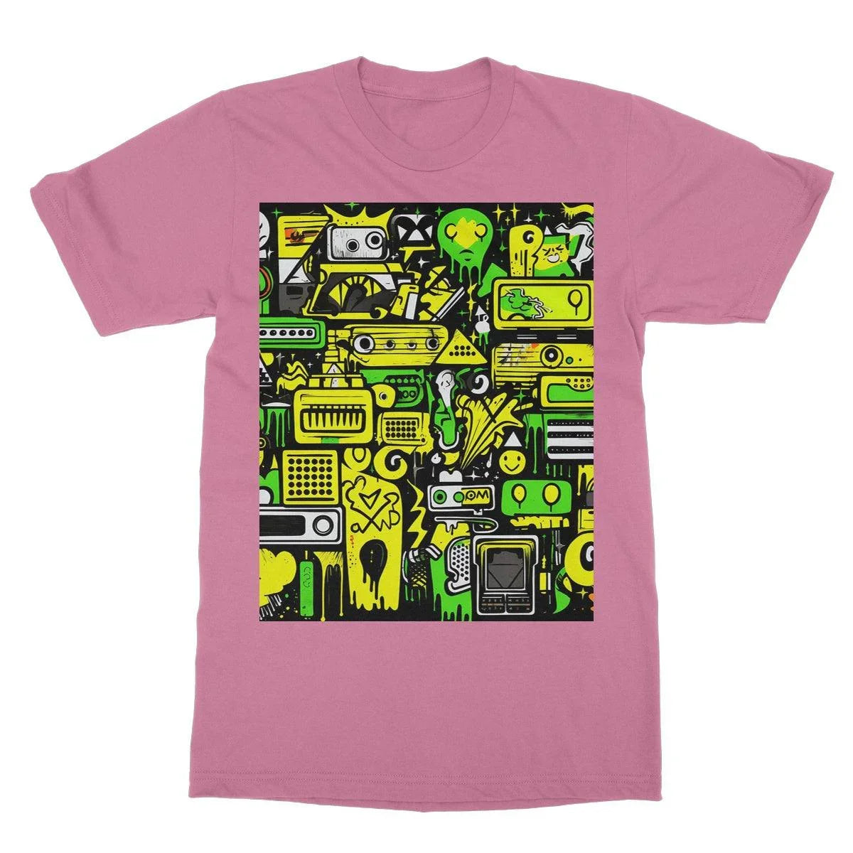 Graffiti Green and Yellow Abstract: A Dive into Vibrant Urban Art Softstyle T-Shirt - D'Sare 