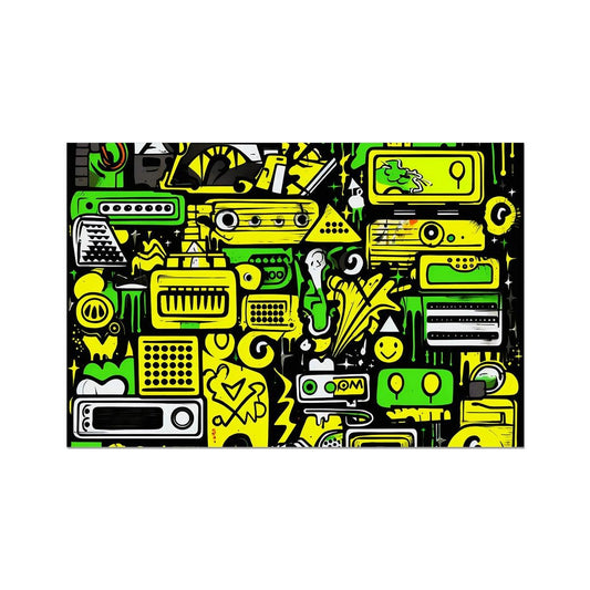 Graffiti Green and Yellow Abstract: A Dive into Vibrant Urban Art Rolled Canvas - D'Sare 