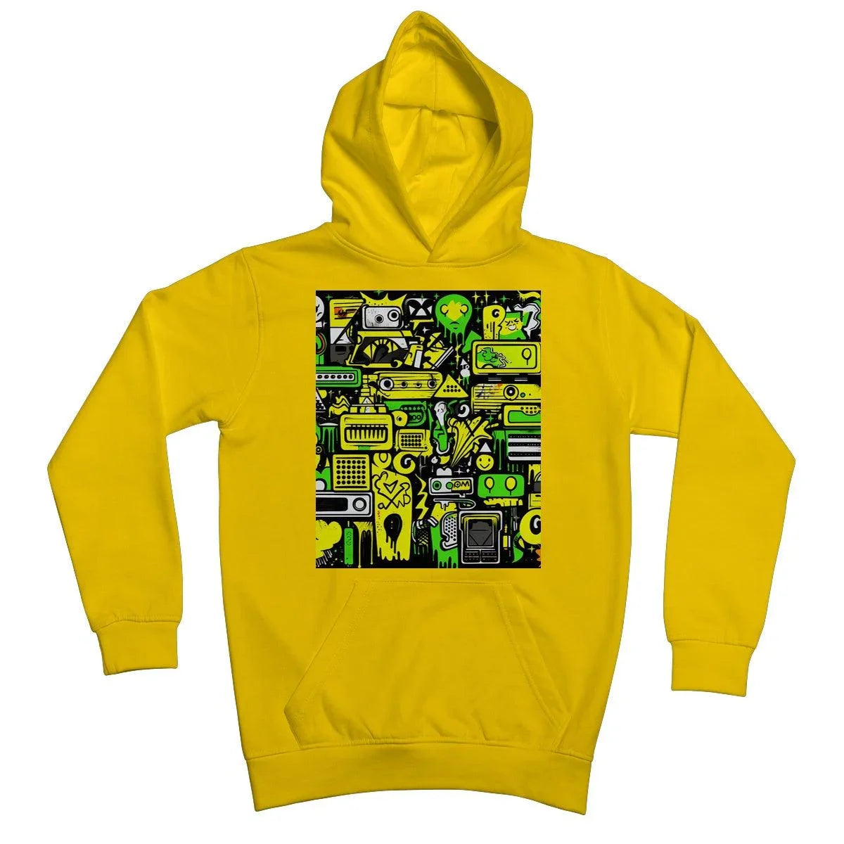 Graffiti Green and Yellow Abstract: A Dive into Vibrant Urban Art Kids Hoodie - D'Sare 