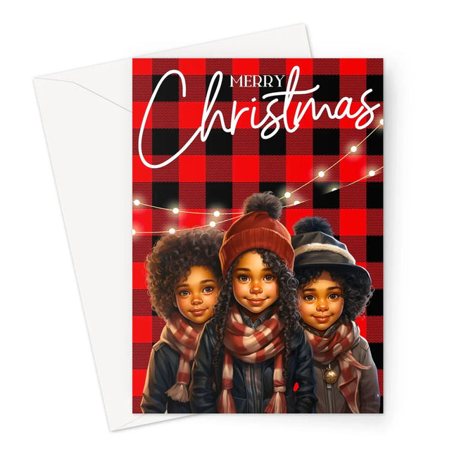 Red and Black Plaid Black Girl Ethnic  Greeting Card - D'Sare
