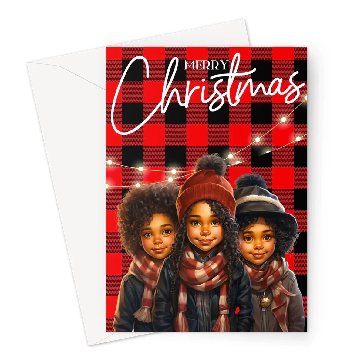 Red and Black Plaid Black Girl Ethnic Greeting Card by D'Sare