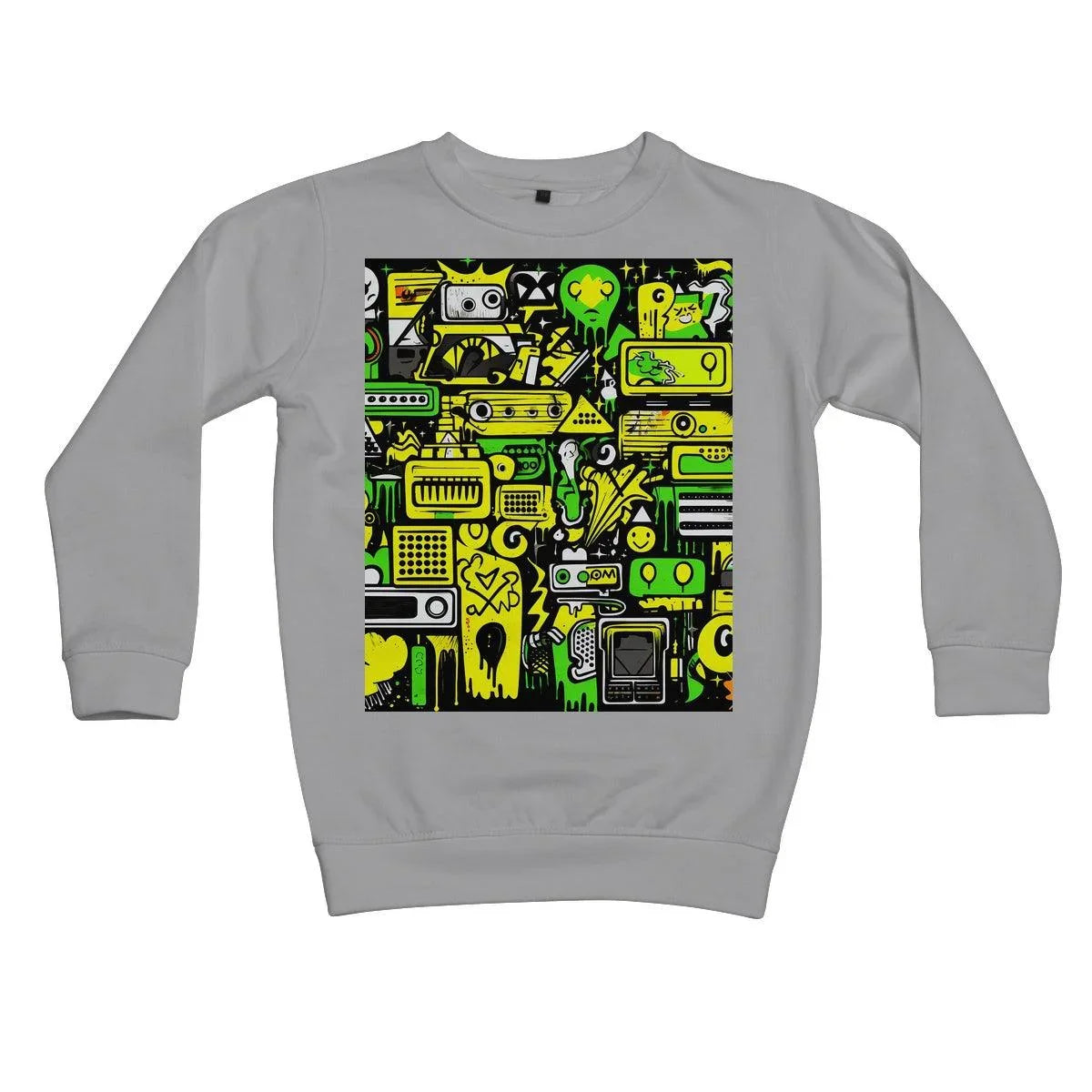 Graffiti Green and Yellow Abstract: A Dive into Vibrant Urban Art Kids Sweatshirt - D'Sare 