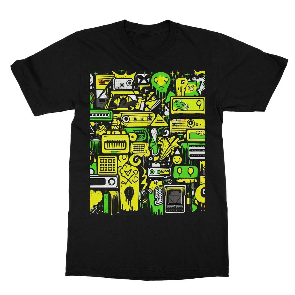 Graffiti Green and Yellow Abstract: A Dive into Vibrant Urban Art Softstyle T-Shirt - D'Sare 