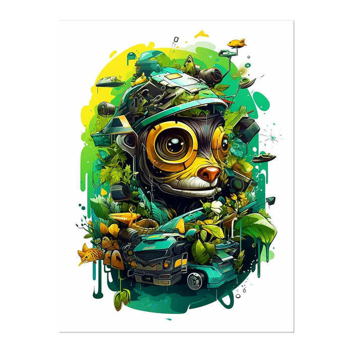 Nature's Resilience: Surreal Auto-Forest Artwork - Whimsical Raccoon and Greenery Infused Car  Temporary Tattoo