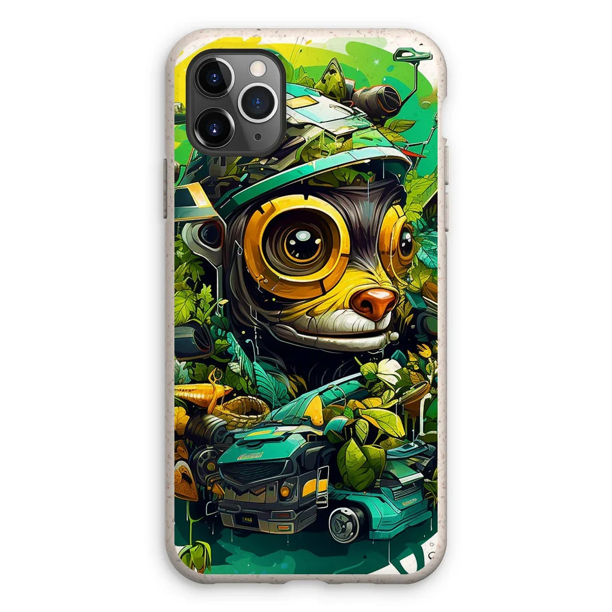 Nature's Resilience: Surreal Auto-Forest Artwork - Whimsical Raccoon and Greenery Infused Car  Eco Phone Case - D'Sare