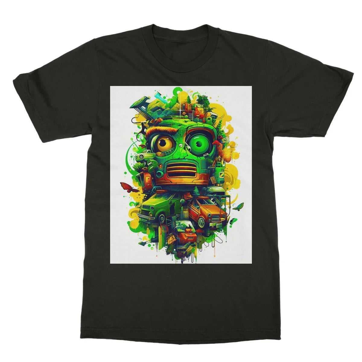 Graffiti Odyssey Surreal Urban Jungle Car Junk Yard Softstyle T-Shirt - D'Sare