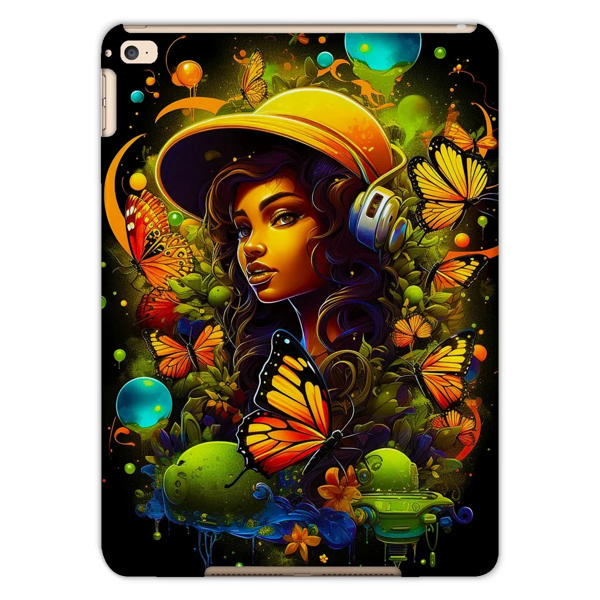 Urban Girl Neon Butterfly Headphone Pop Tablet Cases by Prodigi
