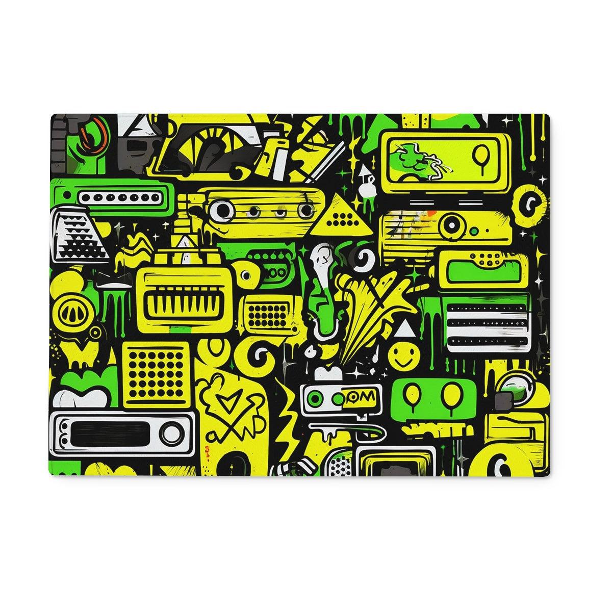 Graffiti Green and Yellow Abstract: A Dive into Vibrant Urban Art Glass Chopping Board - D'Sare 