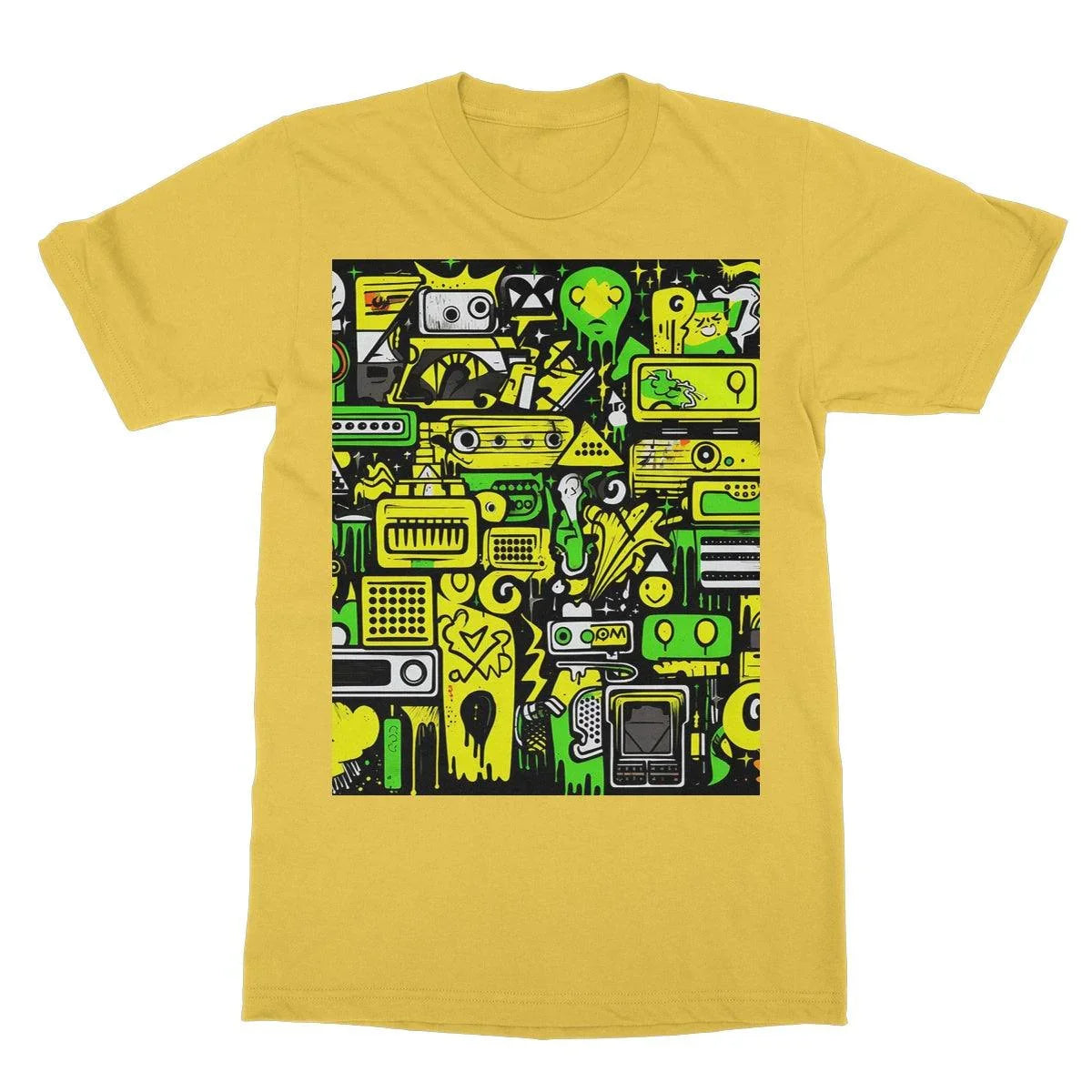 Graffiti Green and Yellow Abstract: A Dive into Vibrant Urban Art Softstyle T-Shirt - D'Sare 