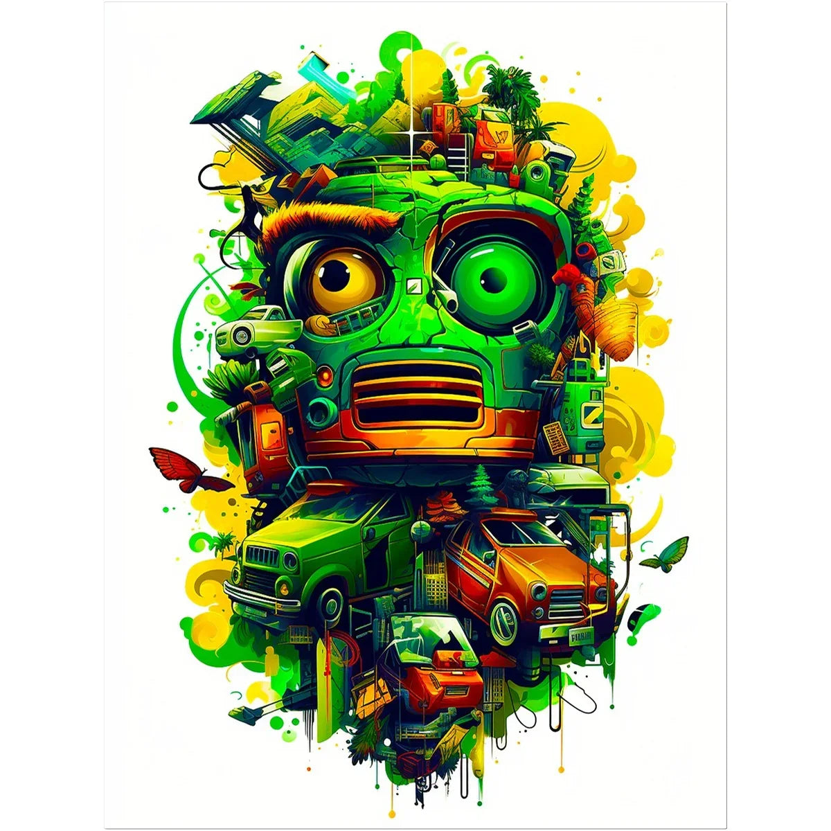 Graffiti Odyssey Surreal Urban Jungle Car Junk Yard Temporary Tattoo - D'Sare