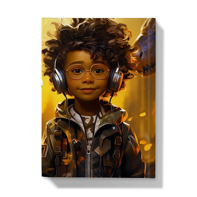 Little Boy Dino Dream Earphone: MelanatedMe Adventures by D'Sare Hardback Journal by Prodigi
