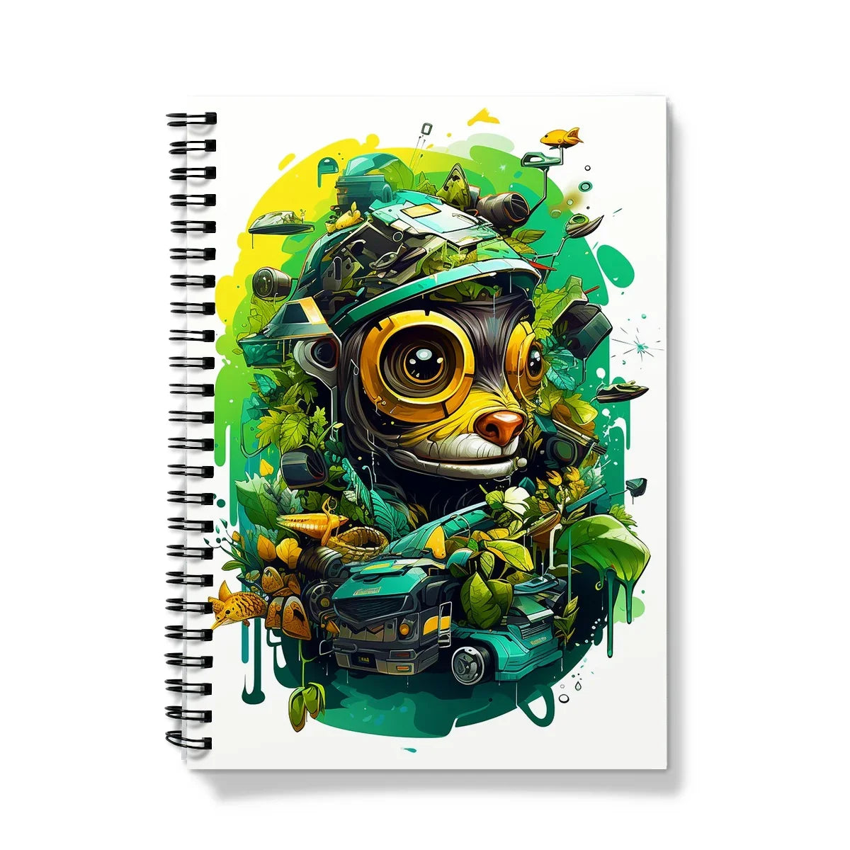 Nature's Resilience: Surreal Auto-Forest Artwork - Whimsical Raccoon and Greenery Infused Car  Notebook - D'Sare