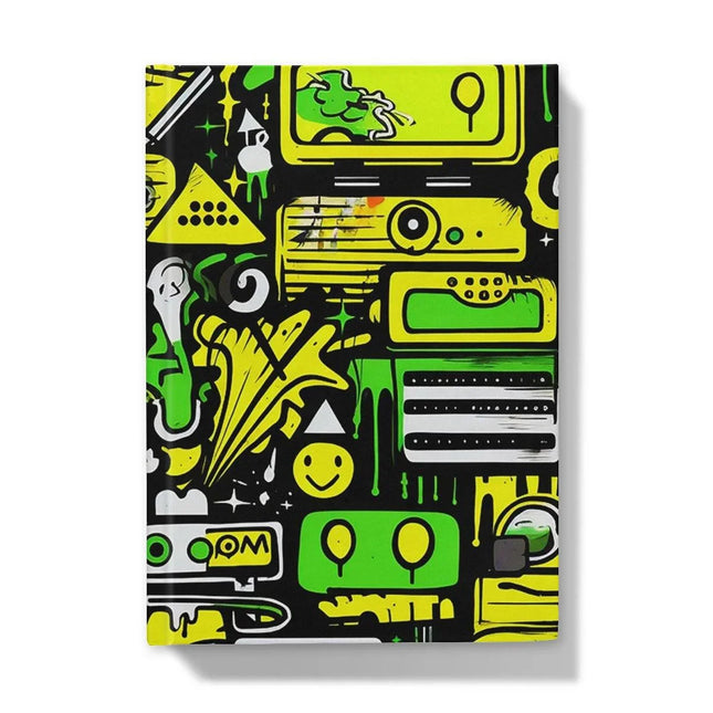 Graffiti Green and Yellow Abstract: A Dive into Vibrant Urban Art Hardback Journal by Prodigi